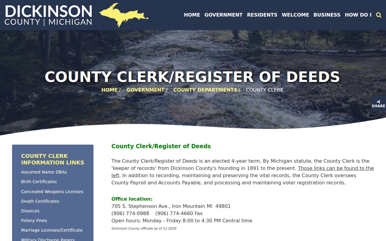 Dickinson County court docket clerk records source