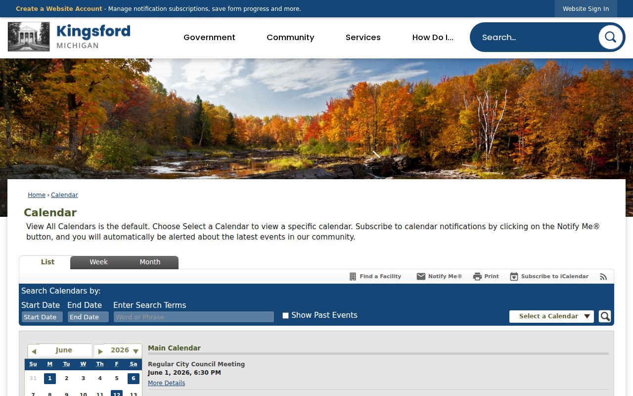 Dickinson County Kingsford court docket record type compared with the Kingsford city calendar interface