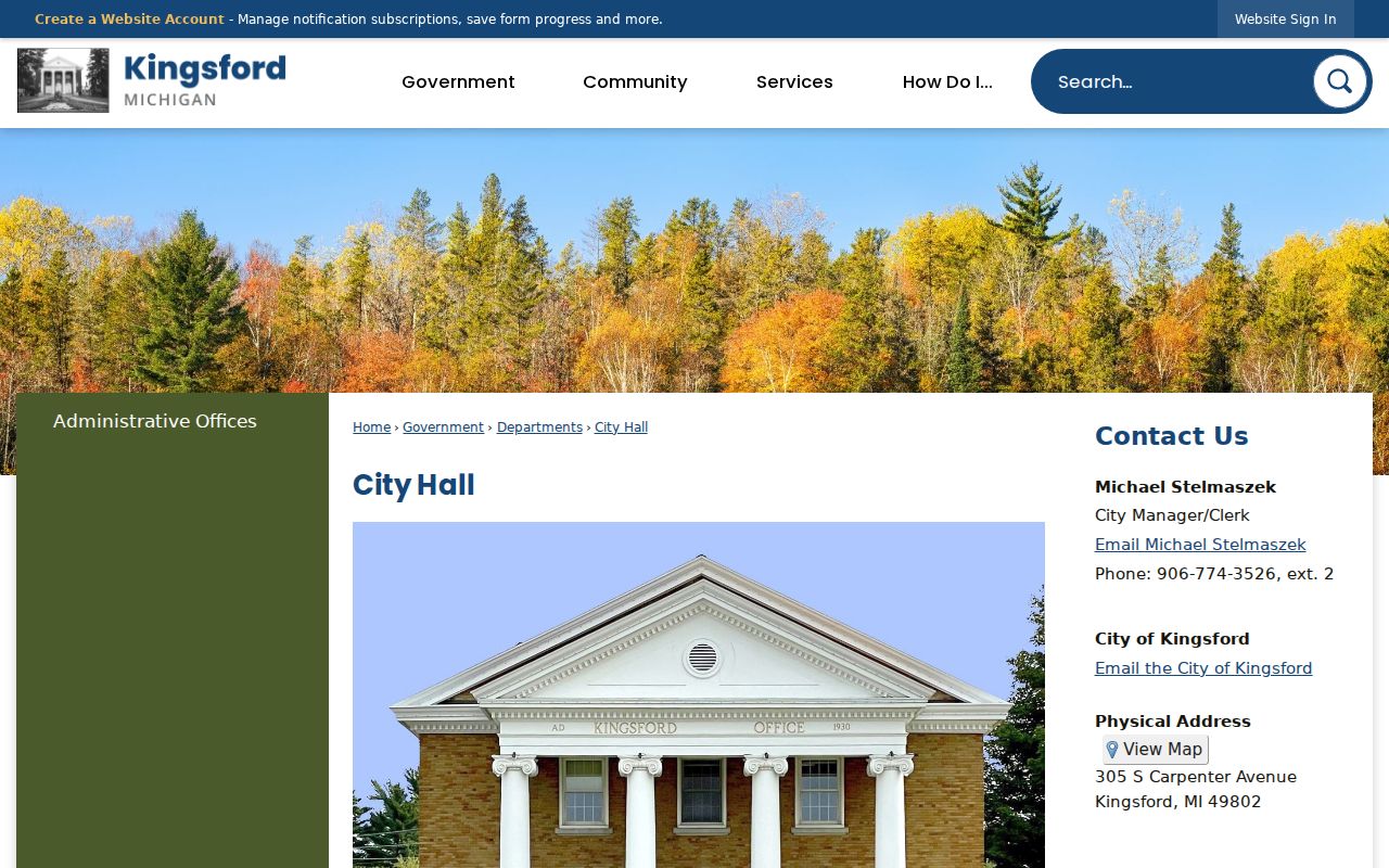 Dickinson County Kingsford court docket record type and Kingsford City Hall records location