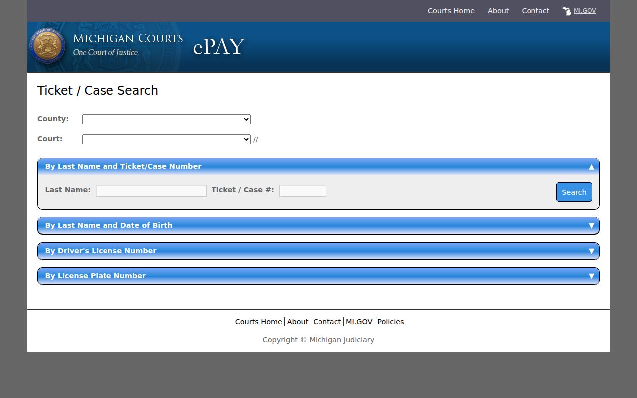 Dickinson County traffic court records source showing official PayTix ticket search